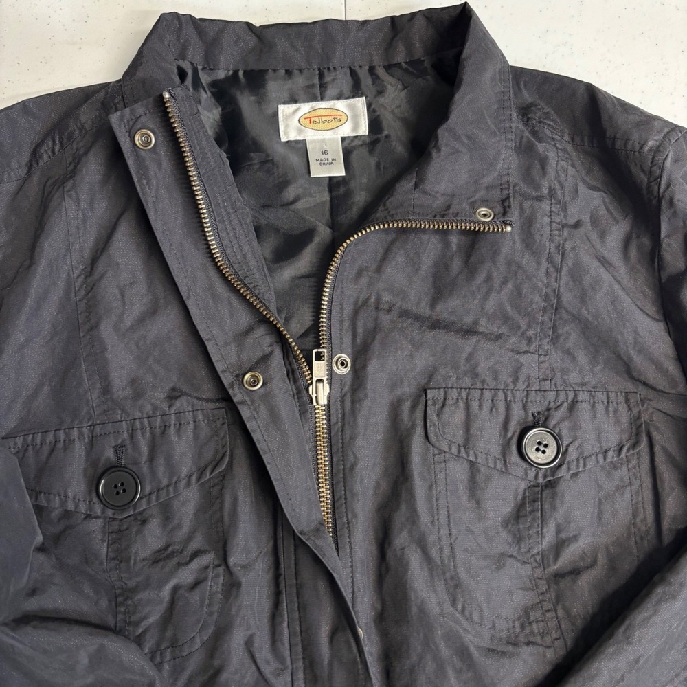 Talbots Utility Field Jacket 16 Black Metallic Cotton Blend Lightweight Coat - Picture 6 of 13